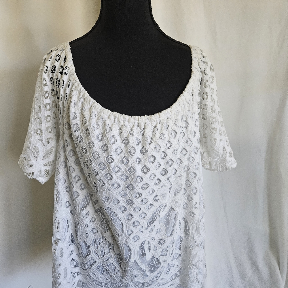 Rafaella White Lace Blouse.  EUC Sz XL